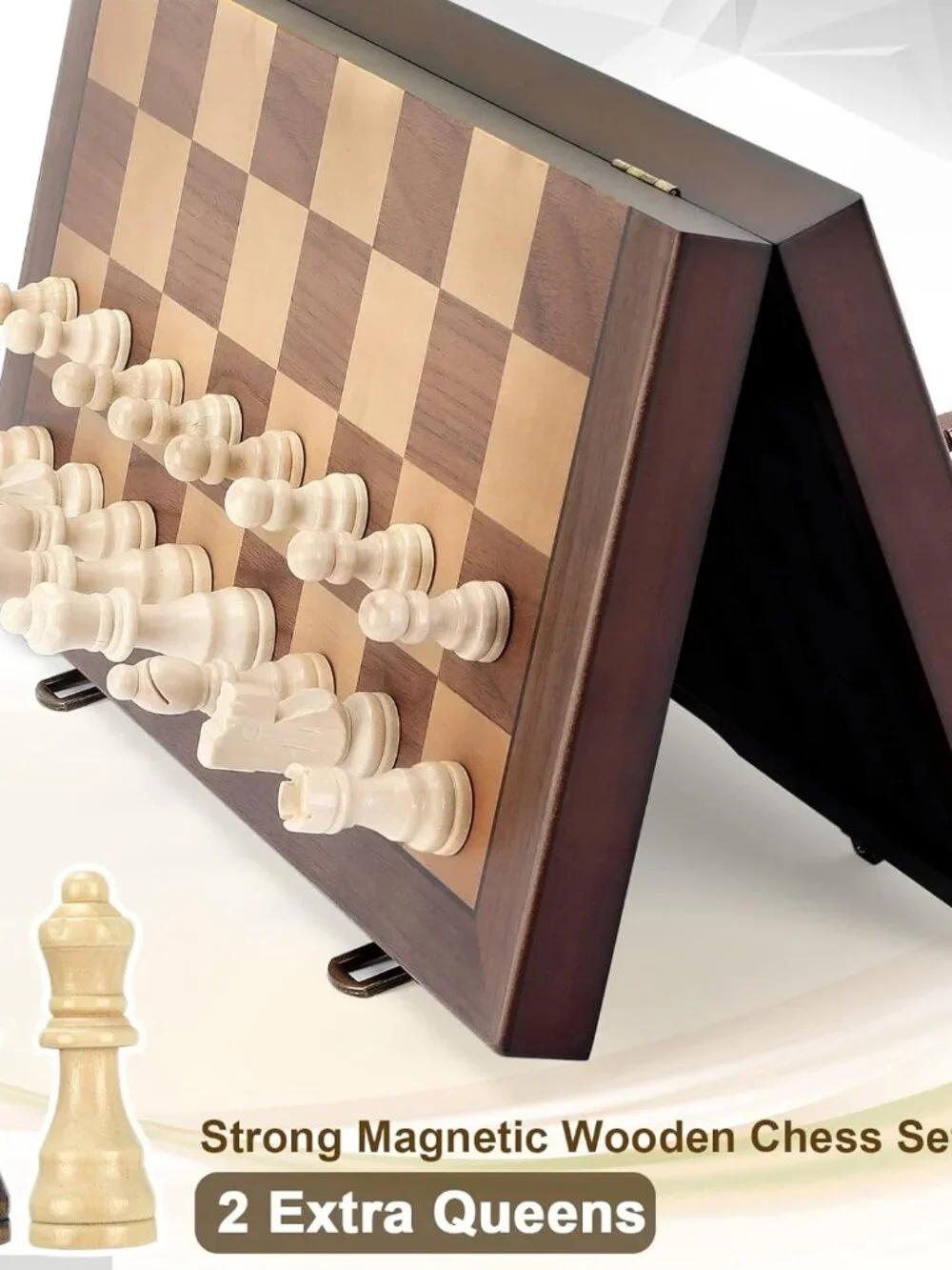 Magnetic Wooden Chess Set for Adults Kids 12'' Chess Board with Handmade Pieces,